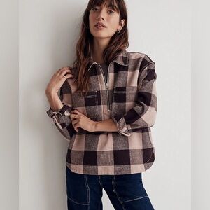 Madewell Plaid Sweater in Black, Pink, and Tan